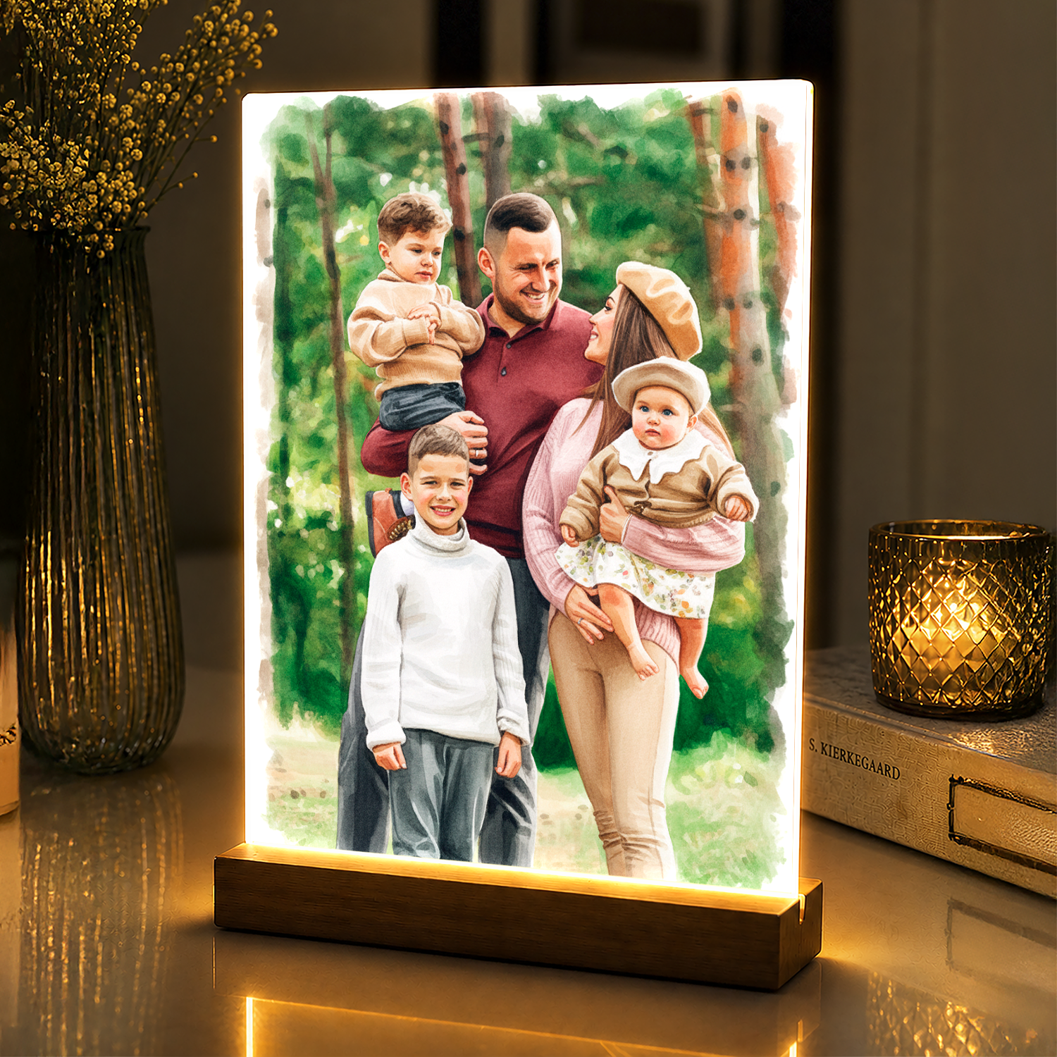 Lampka LED dla Rodziców – rodzinny portret w akwareli na szkle akrylowym - StwórzPrezent.pl