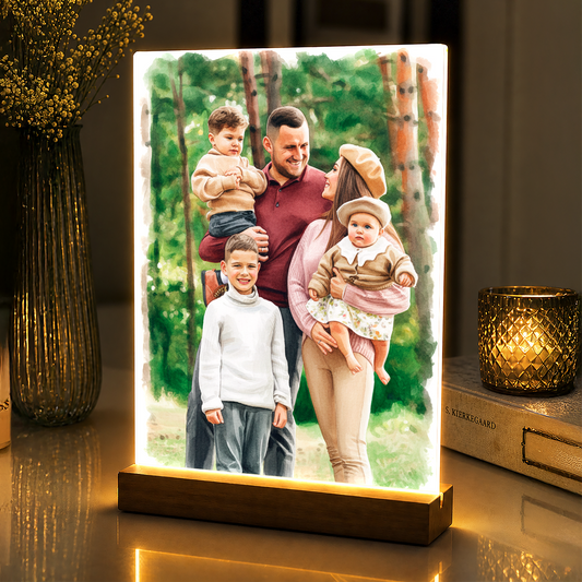 Lampka LED dla Rodziców – rodzinny portret w akwareli na szkle akrylowym - StwórzPrezent.pl