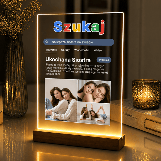 Lampka LED dla Siostry – zdjęcia na szkle akrylowym z podświetleniem - StwórzPrezent.pl