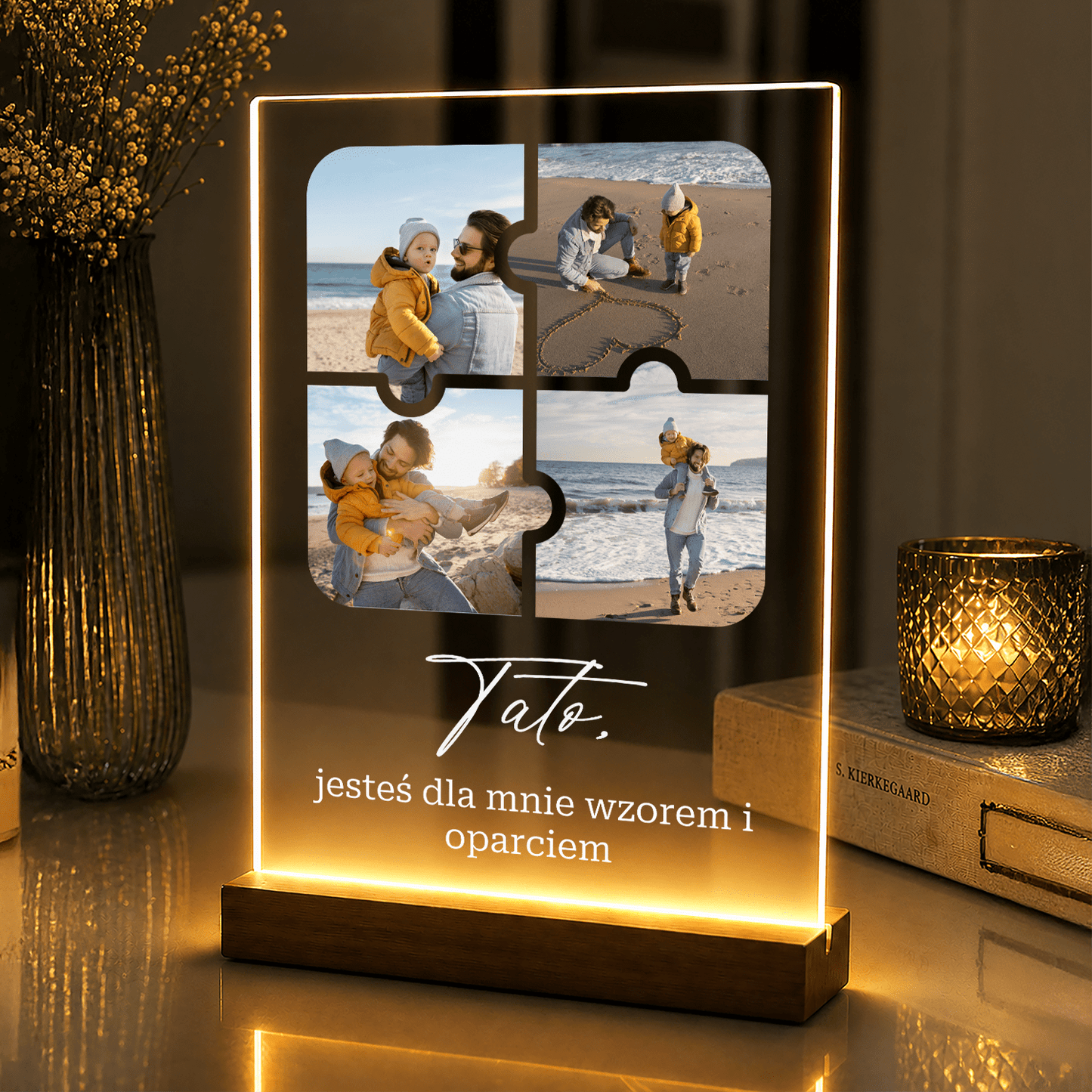 Lampka LED dla Taty – fotokolaż puzzle na szkle akrylowym z podświetleniem - StwórzPrezent.pl