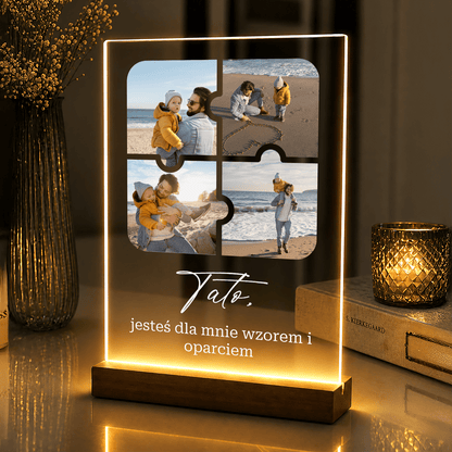 Lampka LED dla Taty – fotokolaż puzzle na szkle akrylowym z podświetleniem - StwórzPrezent.pl
