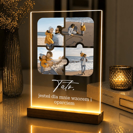 Lampka LED dla Taty – fotokolaż puzzle na szkle akrylowym z podświetleniem - StwórzPrezent.pl