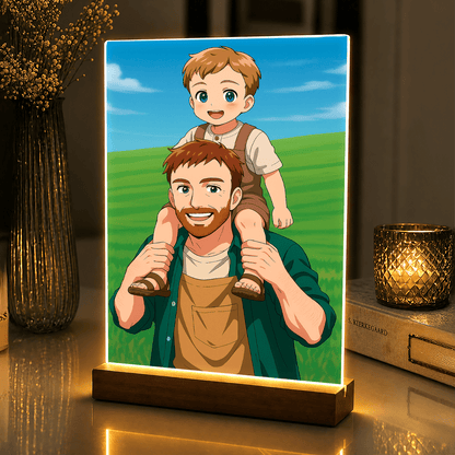 Lampka LED dla Taty – tata i syn w stylu anime na szkle akrylowym - StwórzPrezent.pl
