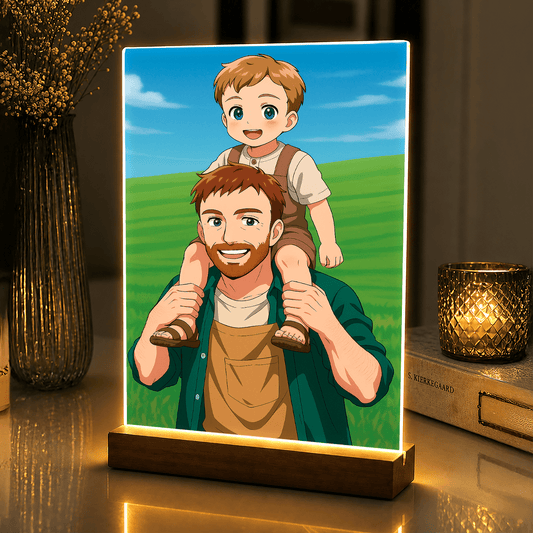 Lampka LED dla Taty – tata i syn w stylu anime na szkle akrylowym - StwórzPrezent.pl