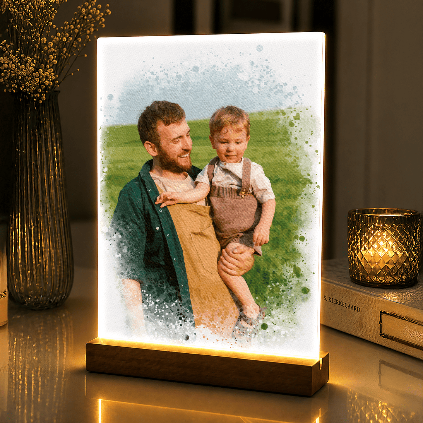 Lampka LED dla Taty – tata z synkiem na szkle akrylowym - StwórzPrezent.pl