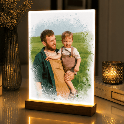 Lampka LED dla Taty – tata z synkiem na szkle akrylowym - StwórzPrezent.pl