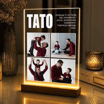 Lampka LED – fotokolaż z podziękowaniami dla Taty na szkle akrylowym - StwórzPrezent.pl