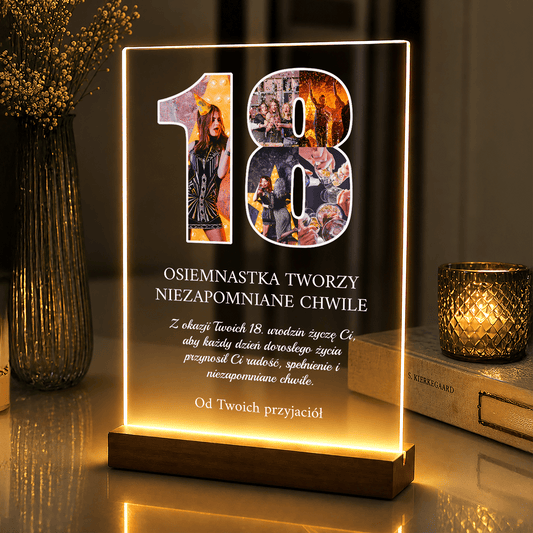 Lampka LED na 18. urodziny – zdjęcia na szkle akrylowym dla Przyjaciółki - StwórzPrezent.pl