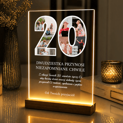 Lampka LED na 20. urodziny – zdjęcia na szkle akrylowym dla Przyjaciółki - StwórzPrezent.pl