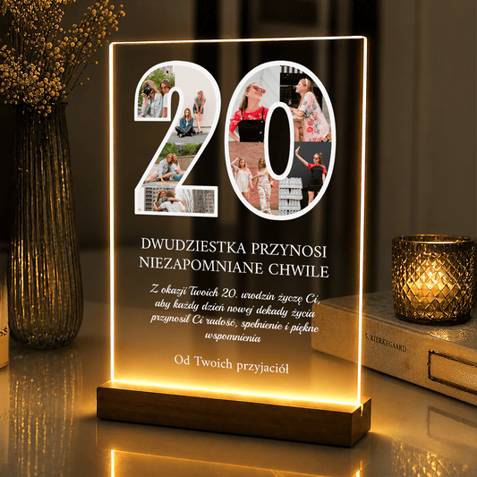 Lampka LED na 20. urodziny – zdjęcia na szkle akrylowym dla Przyjaciółki - StwórzPrezent.pl