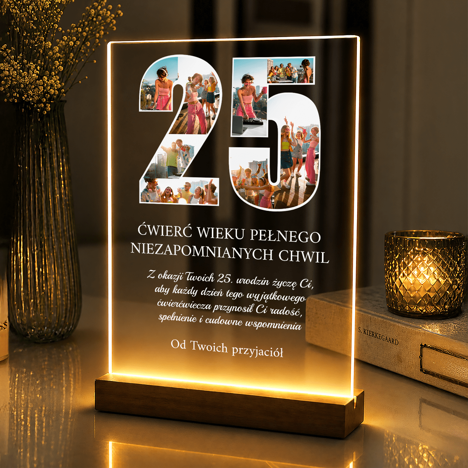 Lampka LED na 25. urodziny – zdjęcia na szkle akrylowym dla Przyjaciółki - StwórzPrezent.pl