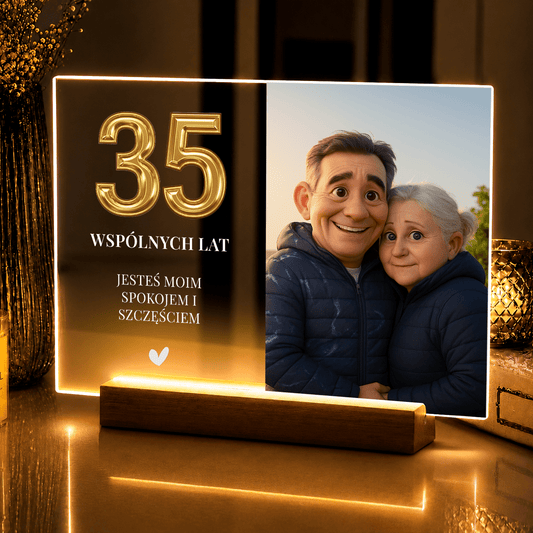 Lampka LED na 35. rocznicę ślubu – zdjęcia na szkle akrylowym - StwórzPrezent.pl