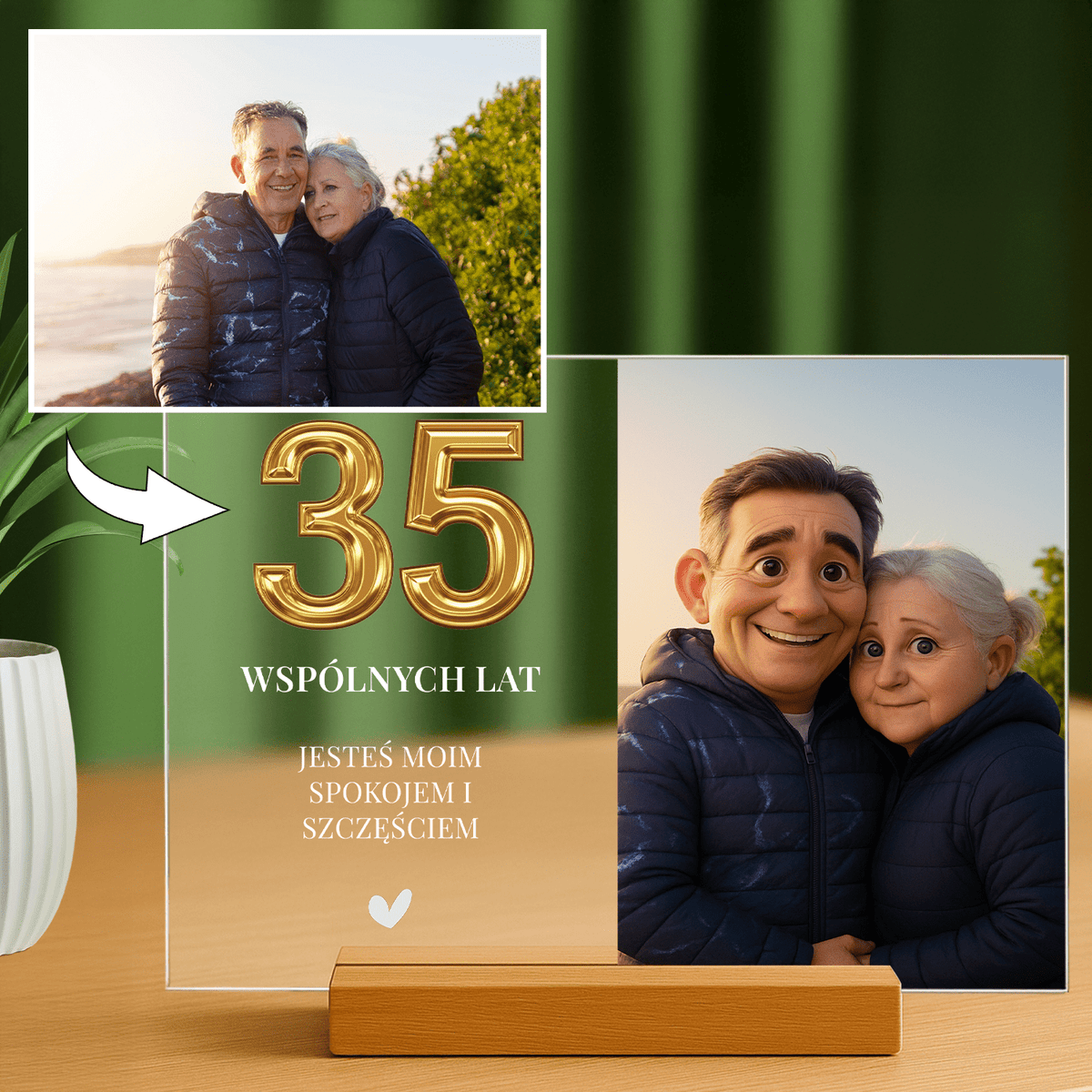 Lampka LED na 35. rocznicę ślubu – zdjęcia na szkle akrylowym - StwórzPrezent.pl