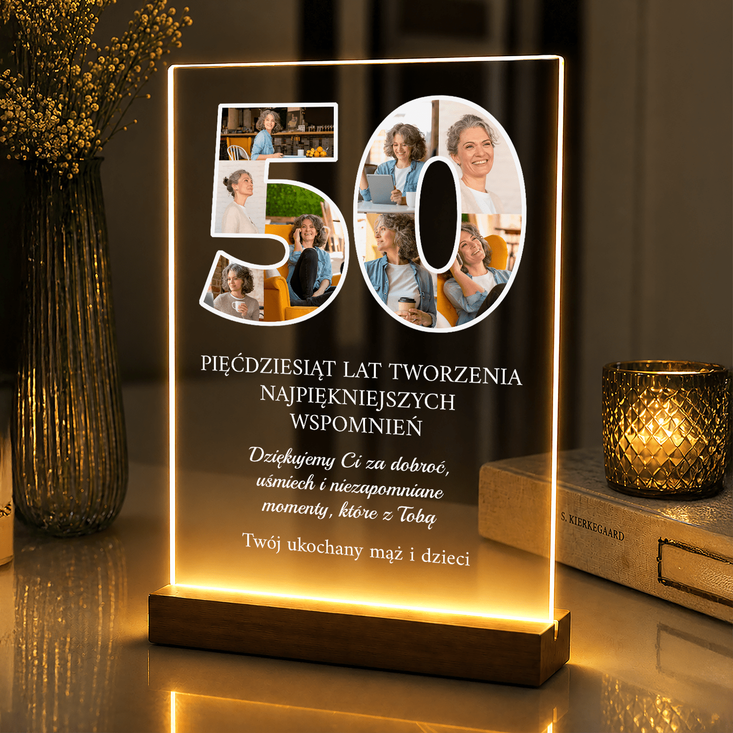 Lampka LED na 50. urodziny – zdjęcia na szkle akrylowym dla Kobiety - StwórzPrezent.pl
