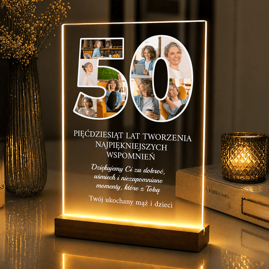 Lampka LED na 50. urodziny – zdjęcia na szkle akrylowym dla Kobiety - StwórzPrezent.pl