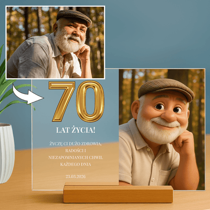 Lampka LED na 70. urodziny – zdjęcia na szkle akrylowym dla Niego - StwórzPrezent.pl