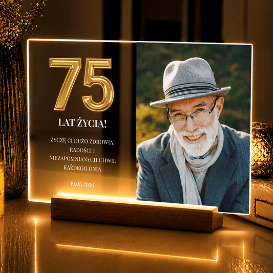 Lampka LED na 75. urodziny – zdjęcia na szkle akrylowym dla Niego - StwórzPrezent.pl