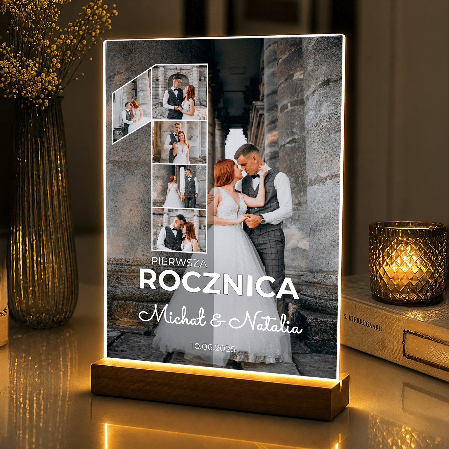Lampka LED na pierwszą rocznicę dla pary – zdjęcia na szkle akrylowym - StwórzPrezent.pl