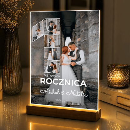 Lampka LED na pierwszą rocznicę dla pary – zdjęcia na szkle akrylowym - StwórzPrezent.pl