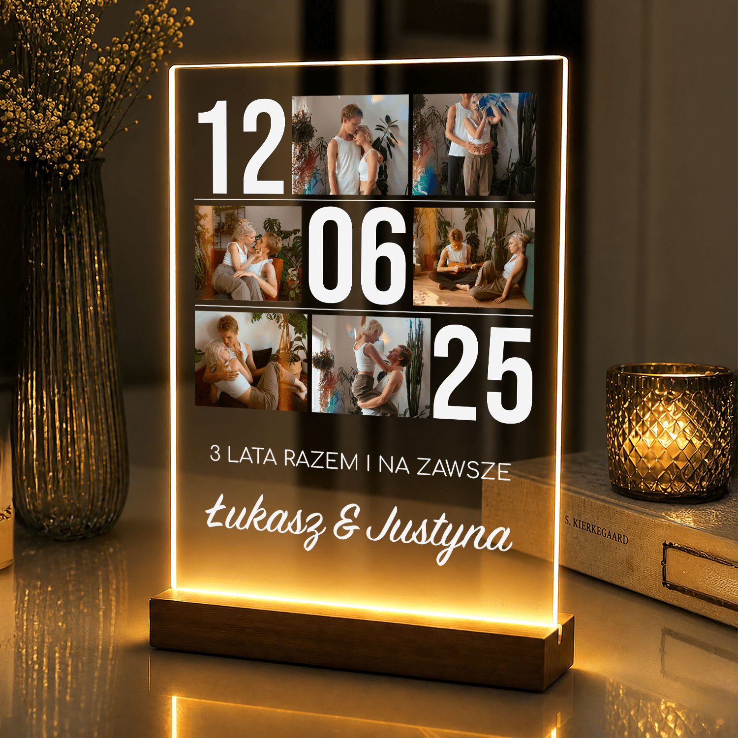Lampka LED na trzecią rocznicę – zdjęcia na szkle akrylowym dla pary - StwórzPrezent.pl