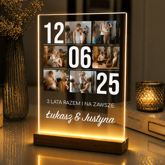 Lampka LED na trzecią rocznicę – zdjęcia na szkle akrylowym dla pary - StwórzPrezent.pl