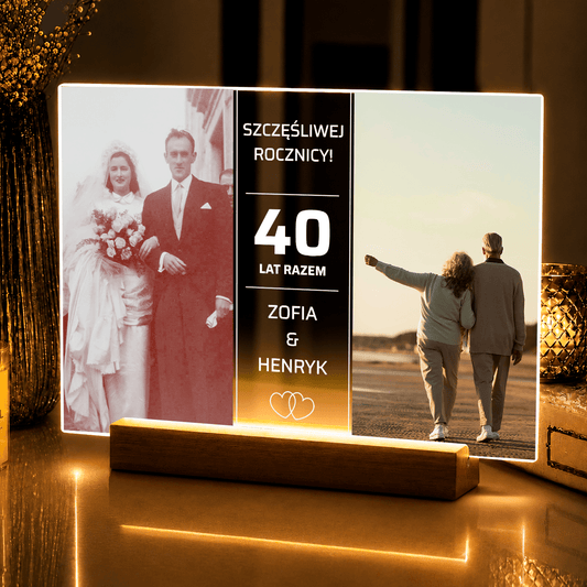 Lampka LED – Szczęśliwej 40. rocznicy, zdjęcia pary na szkle akrylowym - StwórzPrezent.pl