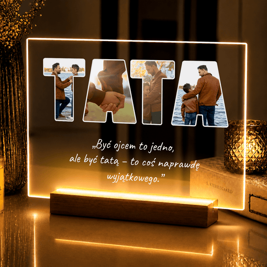 Lampka LED Tata – fotokolaż na szkle akrylowym z podświetleniem - StwórzPrezent.pl