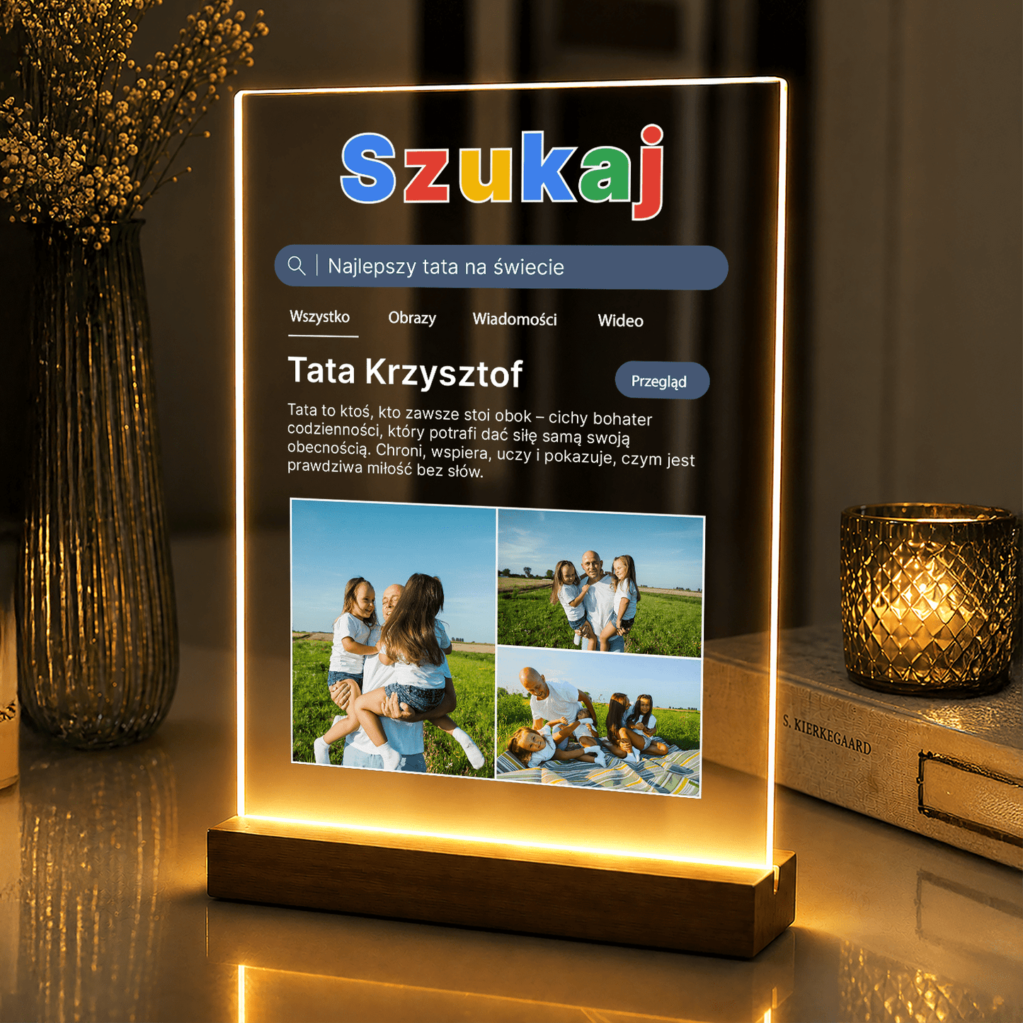 Lampka LED Tata – zdjęcia i tekst na szkle akrylowym - StwórzPrezent.pl