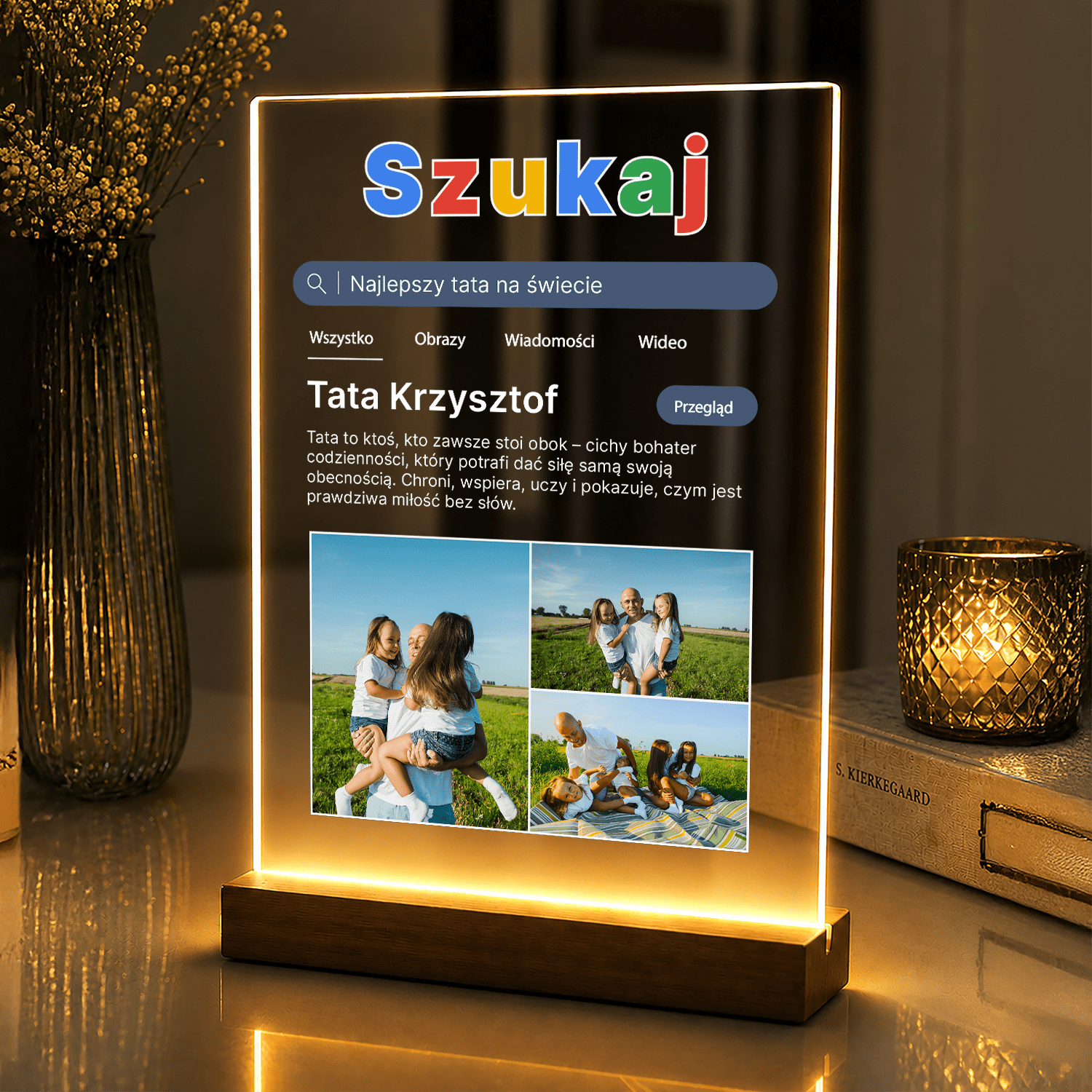 Lampka LED Tata – zdjęcia i tekst na szkle akrylowym - StwórzPrezent.pl