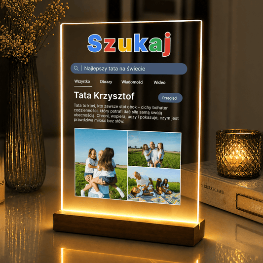 Lampka LED Tata – zdjęcia i tekst na szkle akrylowym - StwórzPrezent.pl