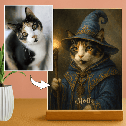Lampka LED z kotem czarodziejem – portret na szkle akrylowym - StwórzPrezent.pl