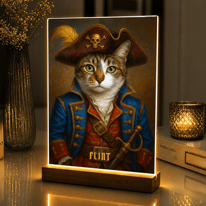 Lampka LED z kotem piratem – portret na szkle akrylowym z podświetleniem - StwórzPrezent.pl