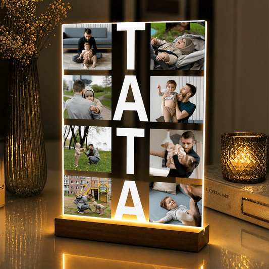 Lampka LED z napisem Tata i zdjęciami na szkle akrylowym - StwórzPrezent.pl