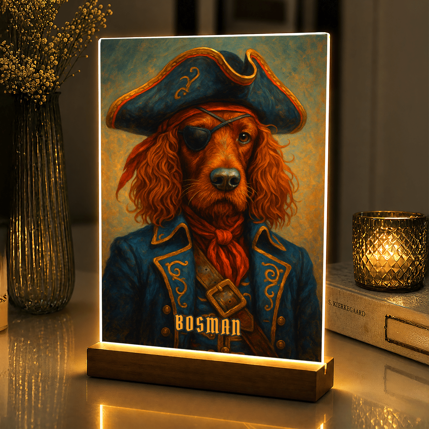 Lampka LED z psem piratem – portret na szkle akrylowym z podświetleniem - StwórzPrezent.pl