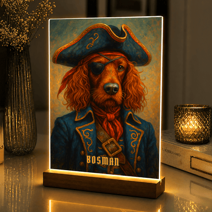 Lampka LED z psem piratem – portret na szkle akrylowym z podświetleniem - StwórzPrezent.pl