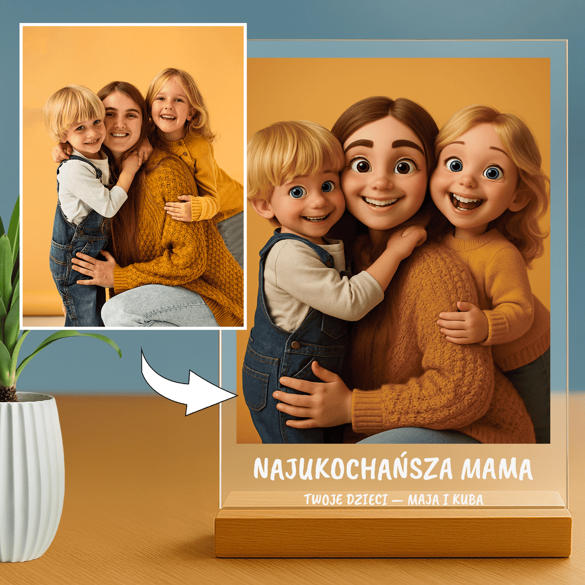 Lampka LED z rodzinnym bajkowym zdjęciem dla Mamy na szkle akrylowym - StwórzPrezent.pl