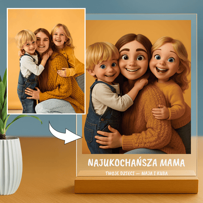 Lampka LED z rodzinnym bajkowym zdjęciem dla Mamy na szkle akrylowym - StwórzPrezent.pl