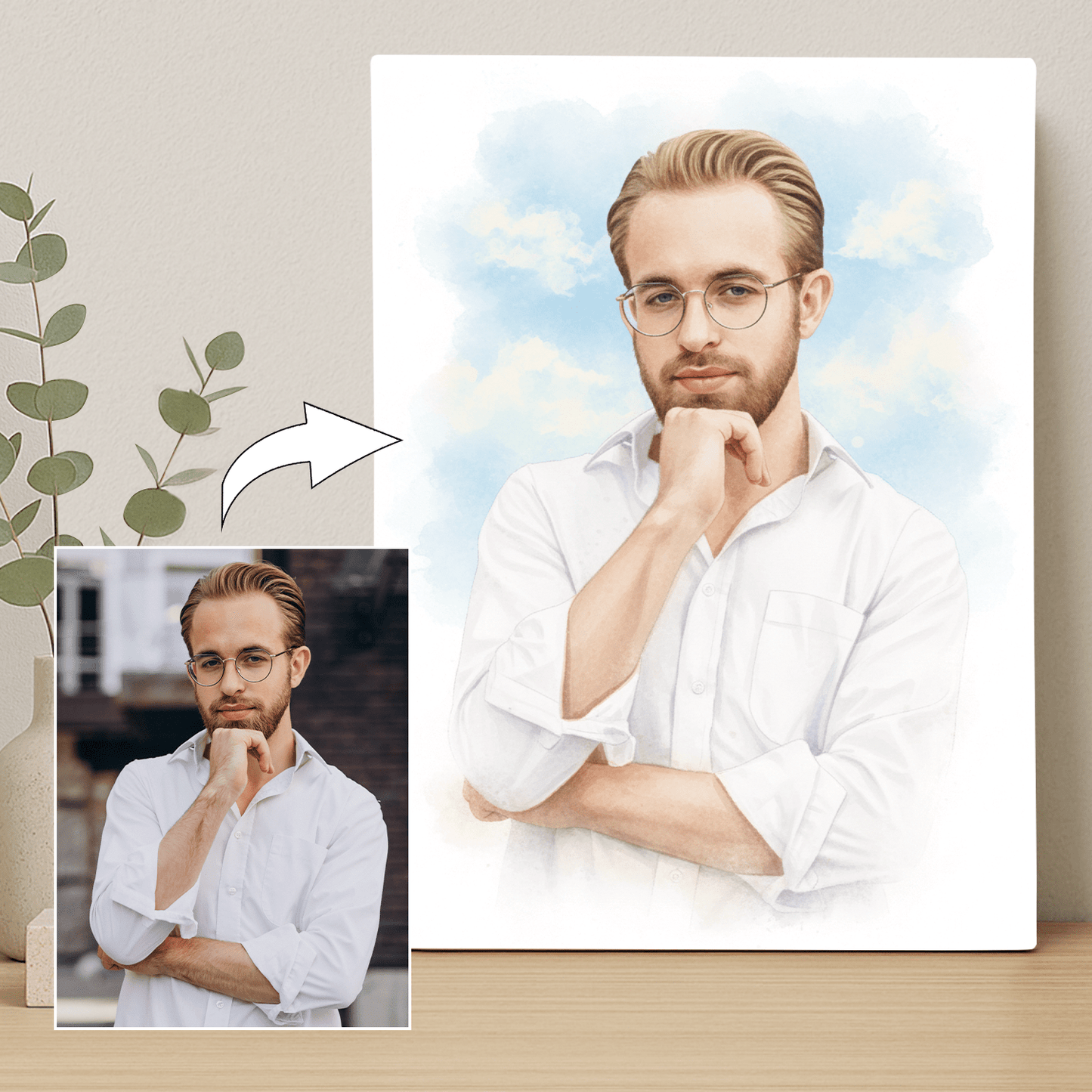 Mężczyzna jak namalowany akwarelą - portret na płótnie dla mężczyzny - StwórzPrezent.pl