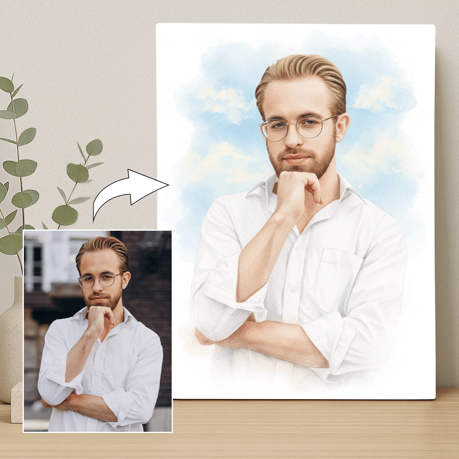 Mężczyzna jak namalowany akwarelą - portret na płótnie dla mężczyzny - StwórzPrezent.pl