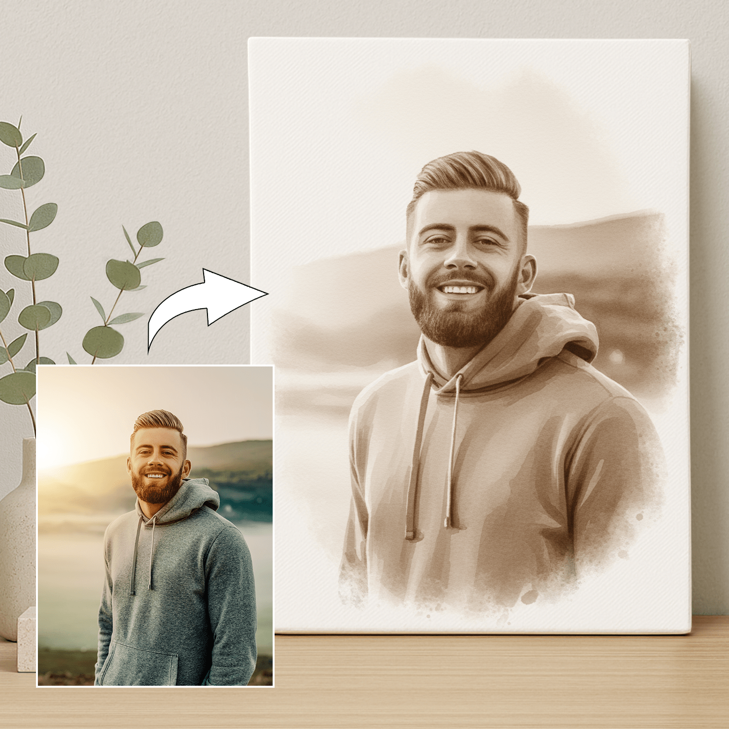Mężczyzna jak namalowany kawą - portret na płótnie dla niego - StwórzPrezent.pl