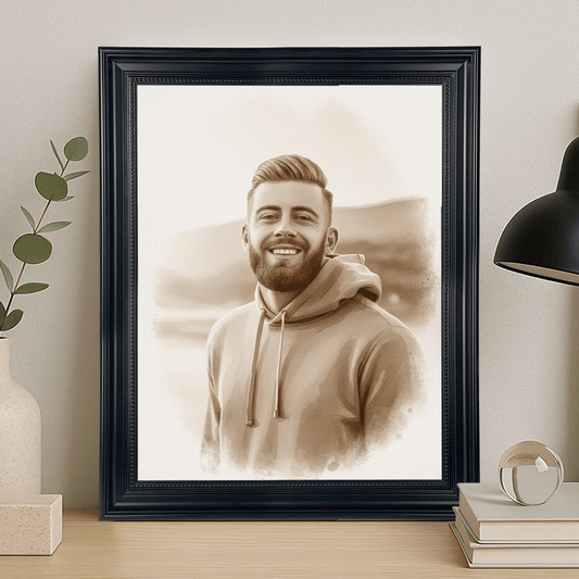 Mężczyzna jak namalowany kawą - portret na płótnie dla niego - StwórzPrezent.pl