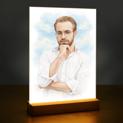 Mężczyzna w akwarelowym stylu - portret na szkle akrylowym dla niego - stworzprezent.pl