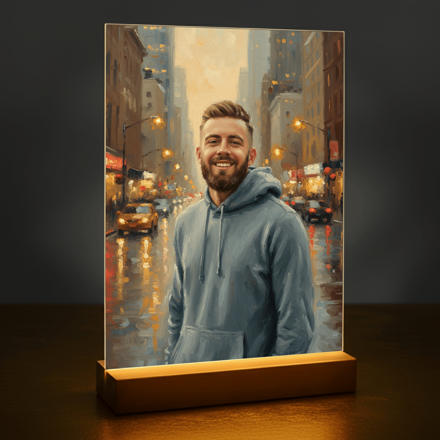 Mężczyzna w centrum miasta - portret na szkle akrylowym dla niego - stworzprezent.pl