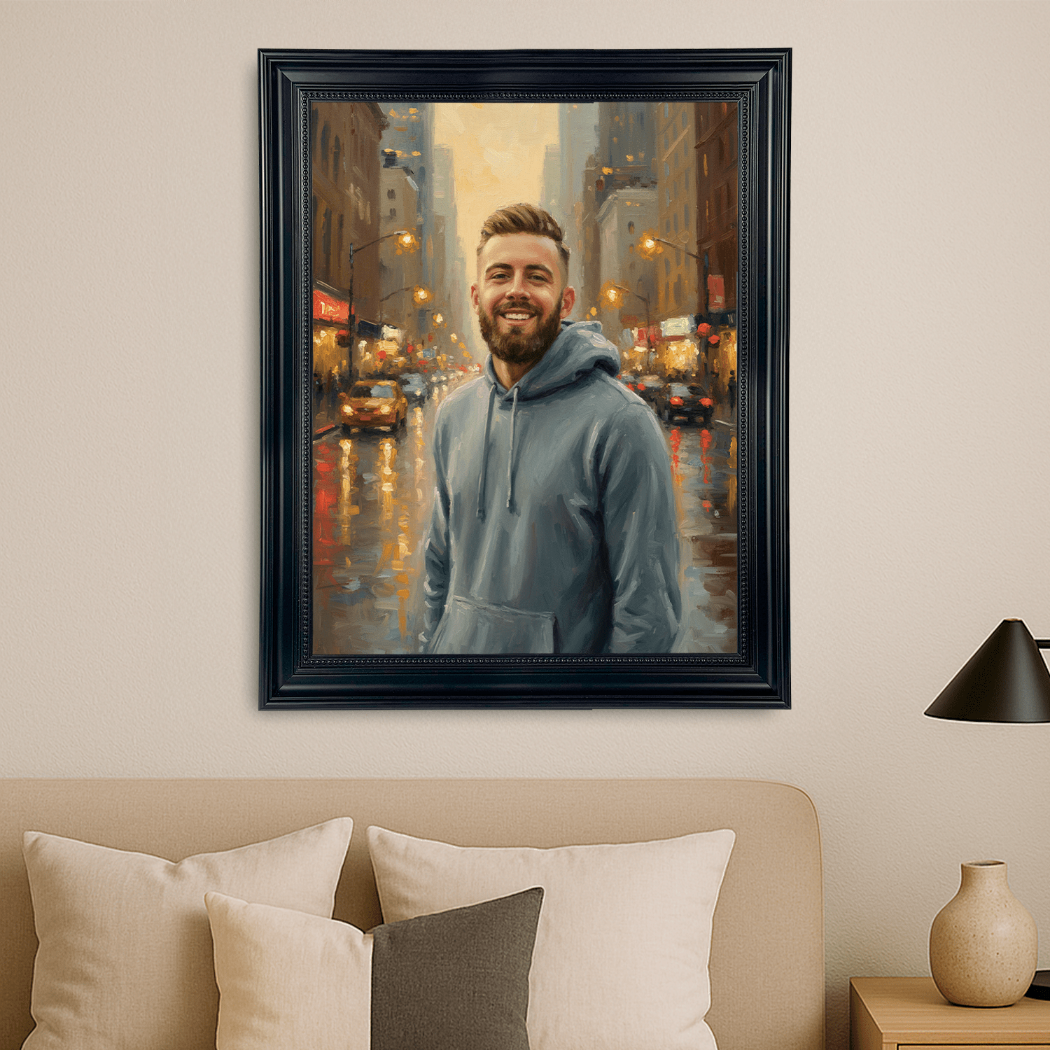 Mężczyzna w środku miasta - portret na płótnie dla niego - StwórzPrezent.pl