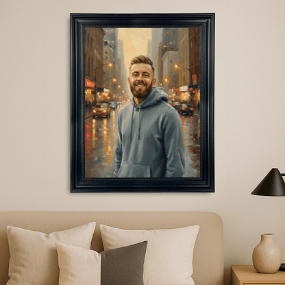 Mężczyzna w środku miasta - portret na płótnie dla niego - StwórzPrezent.pl