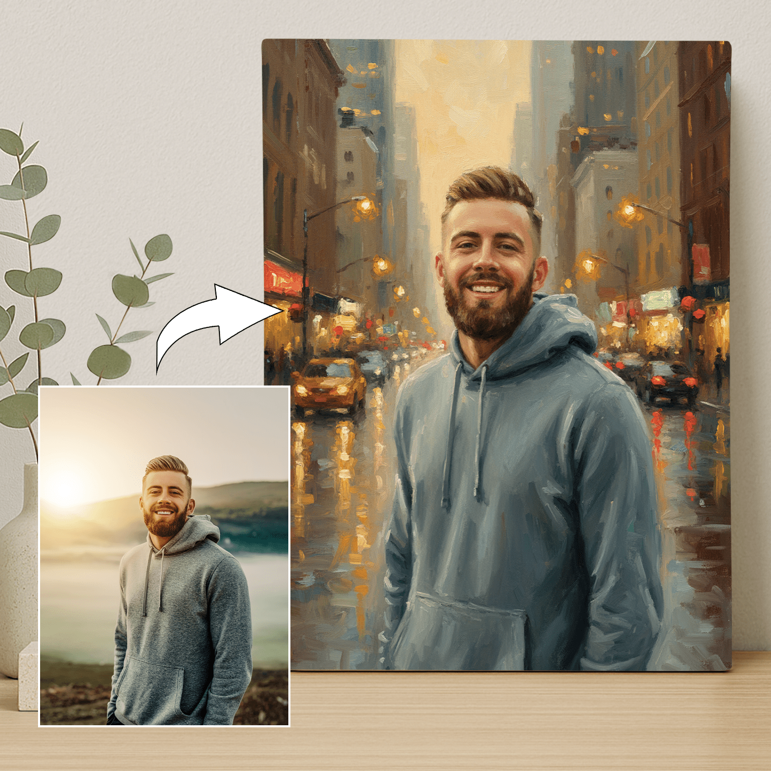 Mężczyzna w środku miasta - portret na płótnie dla niego - StwórzPrezent.pl