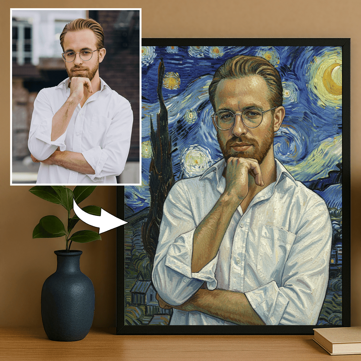 Mężczyzna z gwieździstym niebem w tle - portret na plakacie dla niego - StwórzPrezent.pl