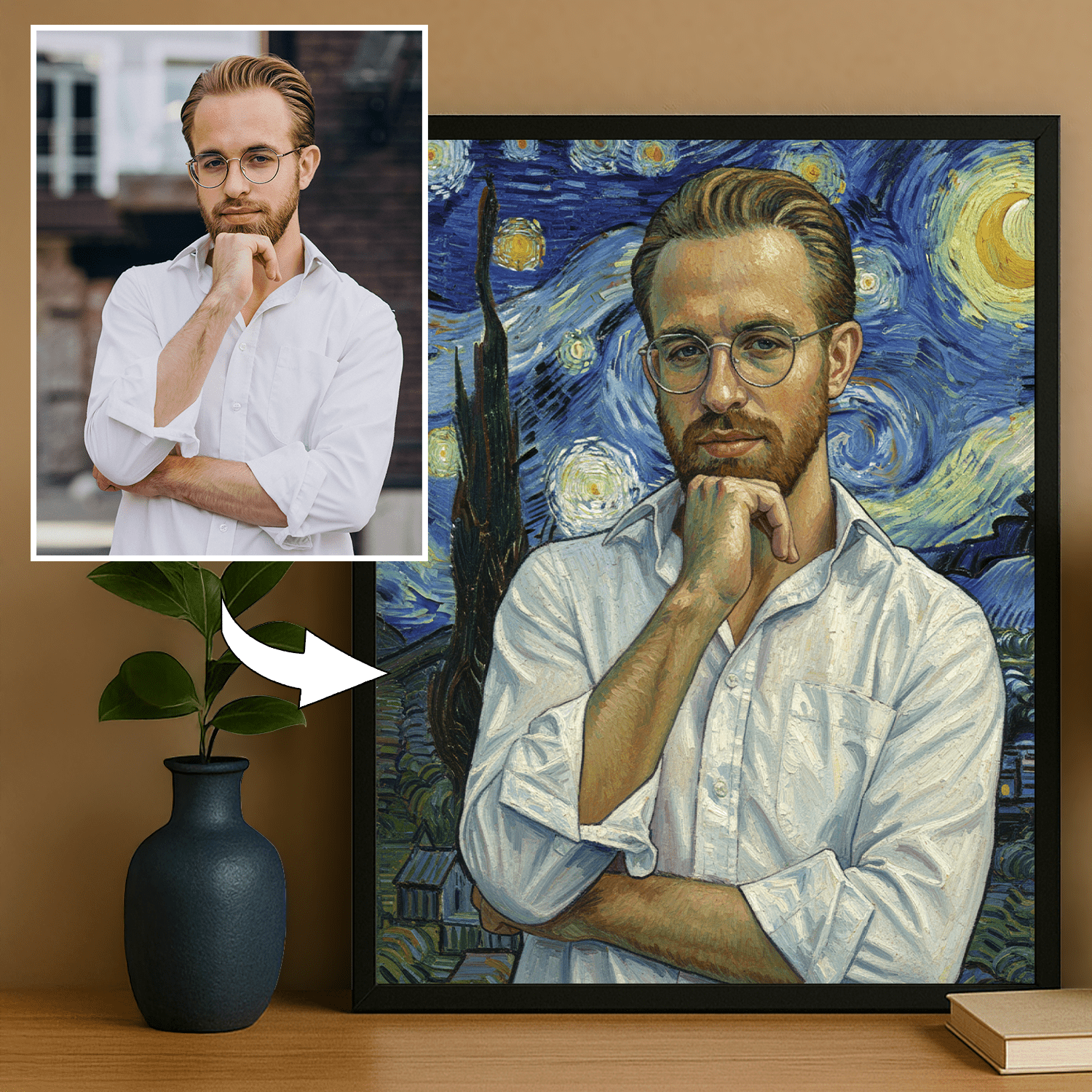 Mężczyzna z gwieździstym niebem w tle - portret na plakacie dla niego - StwórzPrezent.pl