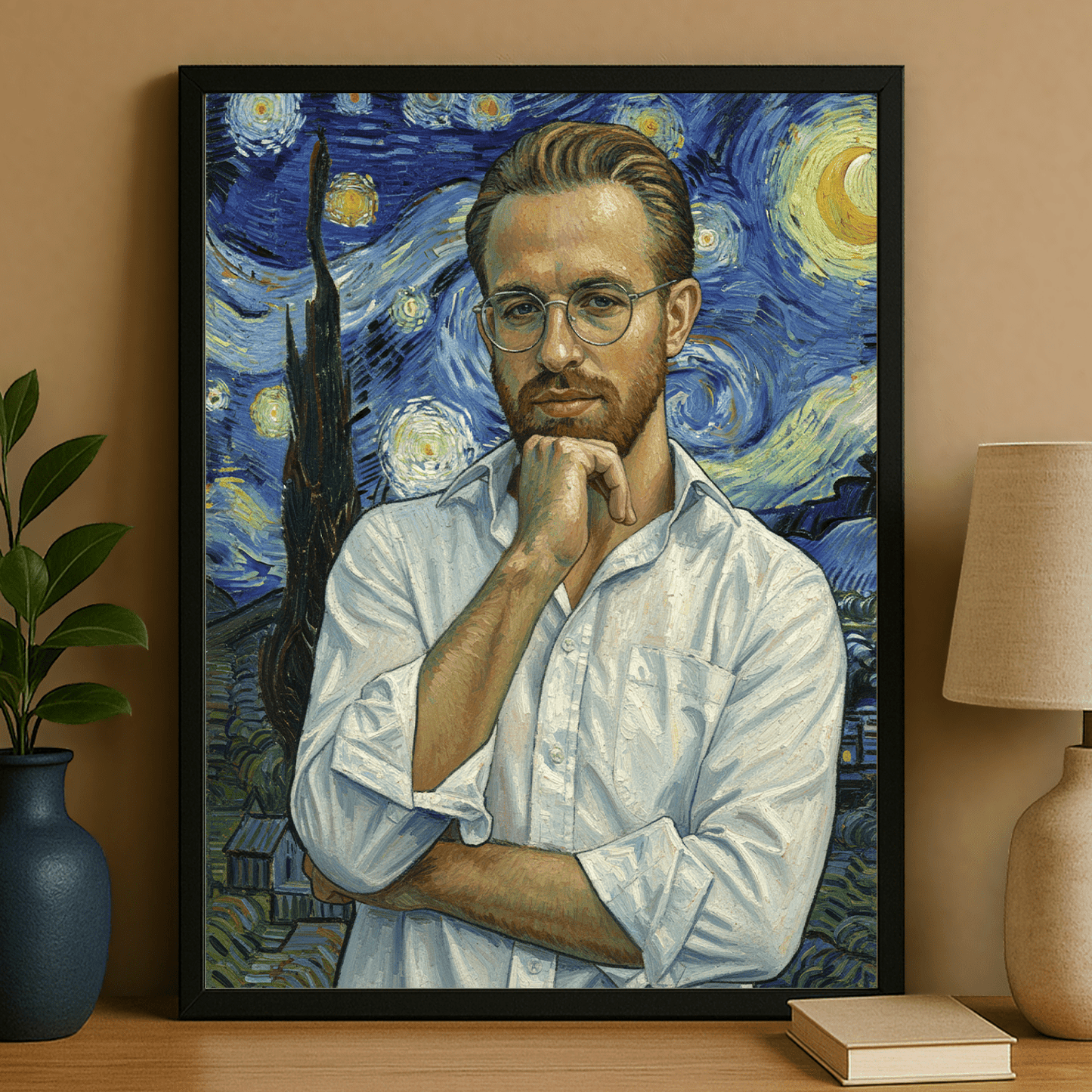 Mężczyzna z gwieździstym niebem w tle - portret na plakacie dla niego - StwórzPrezent.pl