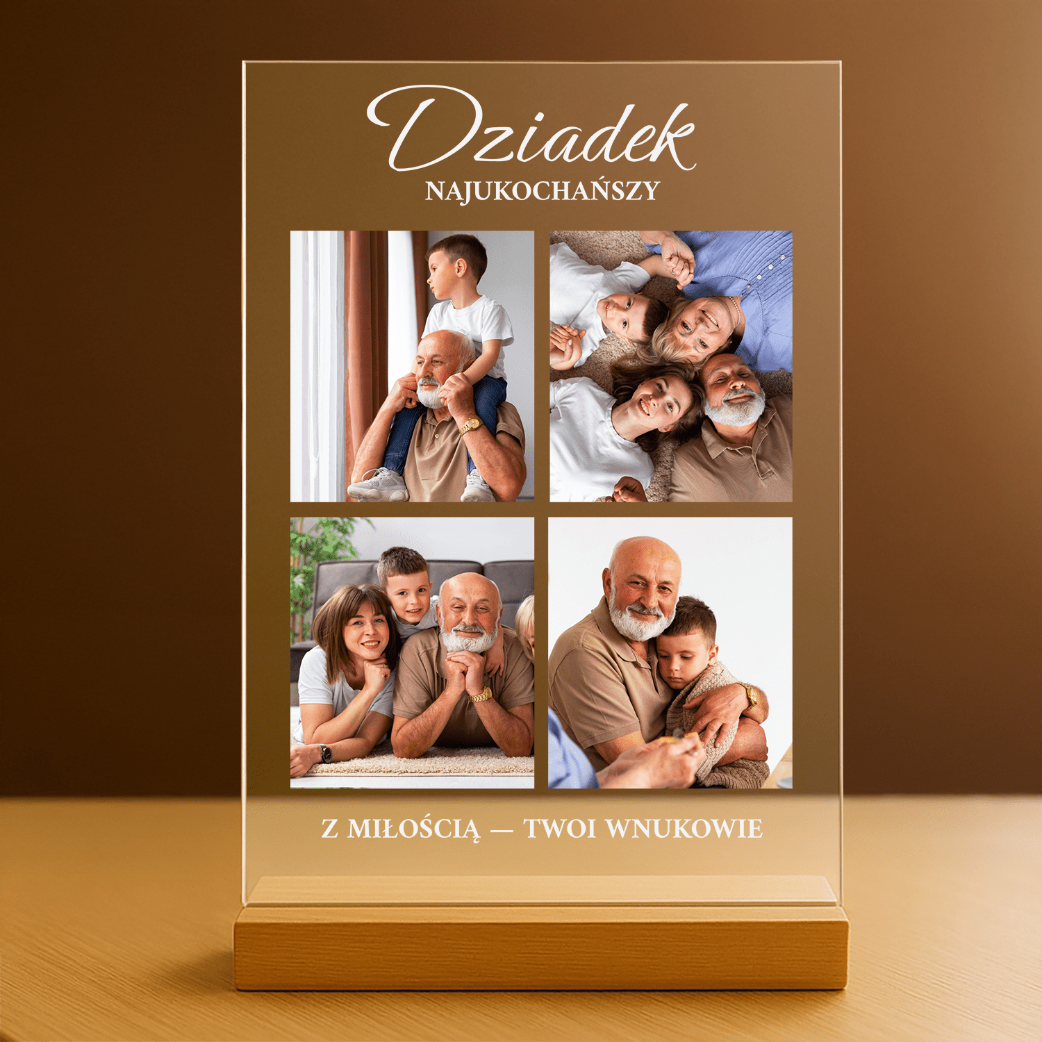 Najukochańszy dziadek fotokolaż - personalizowany druk na szkle dla dziadka - stworzprezent.pl